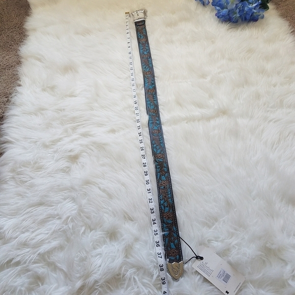 Myra Bag Turquoise Hand-Tooled Leather Belt - Picture 2 of 7